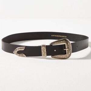 Anthropologie Black Western Belt with Silver Buckle (XL)